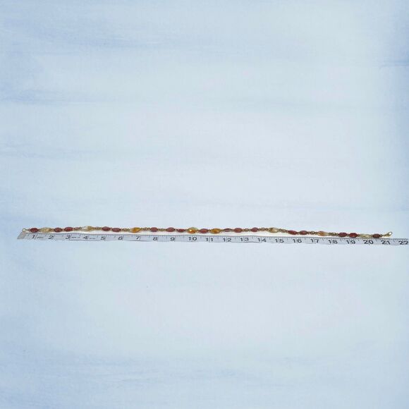 Handmade Red Brown Stone Agate Beaded Necklace Gold Tone Artisan Boho Jewelry - Picture 6 of 9